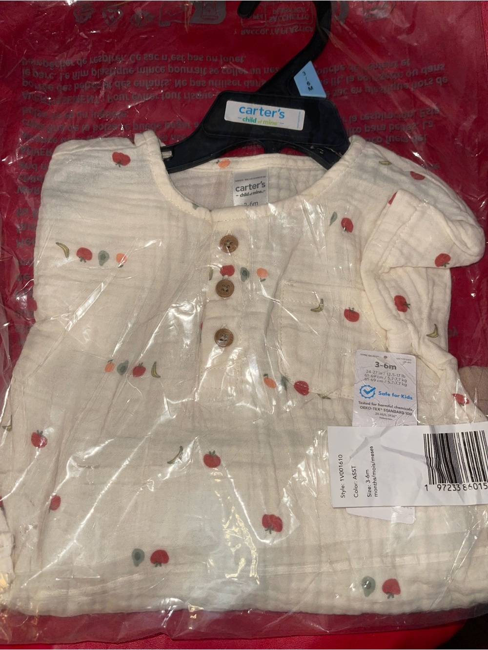 Carter's Baby 3-6 Months White Fruit Print with Brown Shorts. NWT